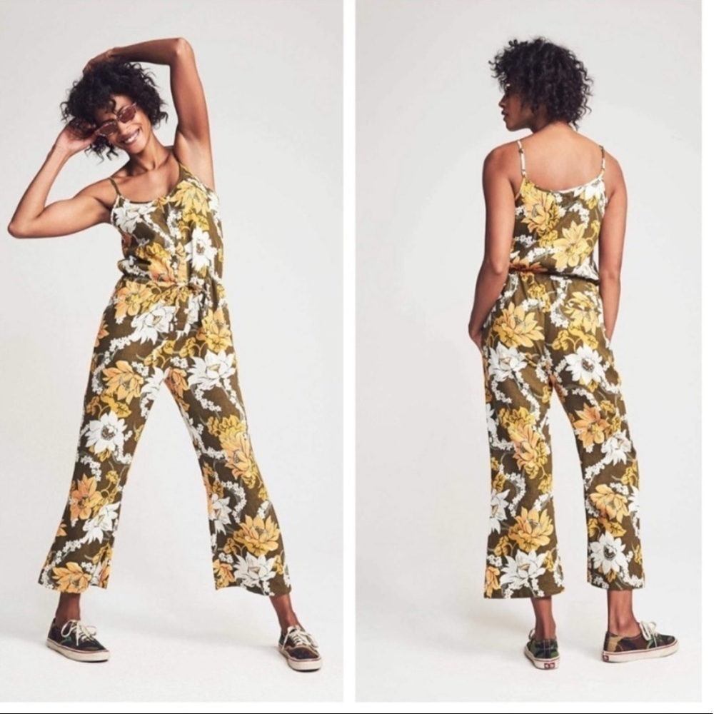 Faherty- Leila Olive Tropical Linen Jumpsuit- Size M